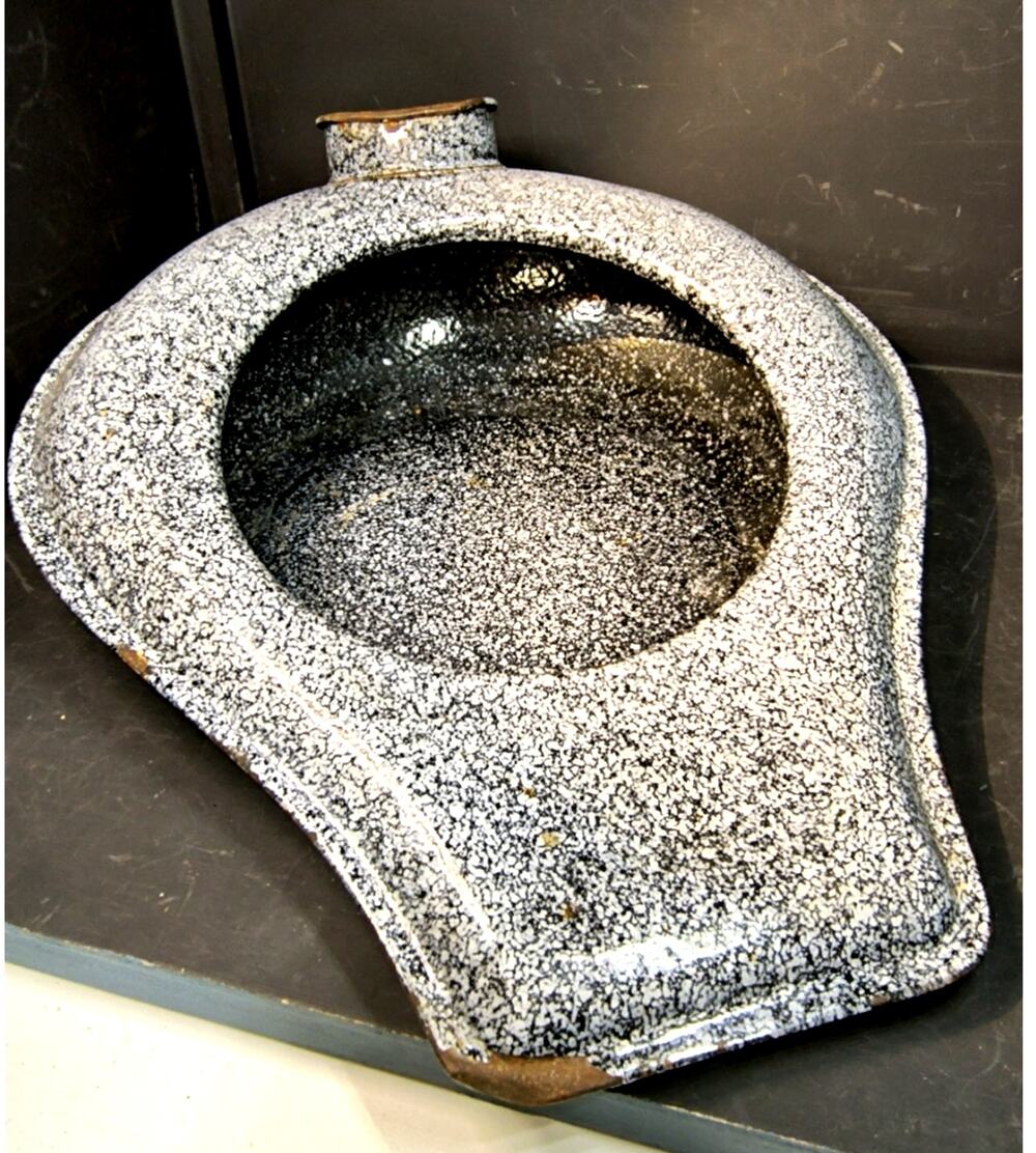 2069. Vintage Enamel Slipper Low Profile Wedge Shaped Bed Pan Urinal Combo